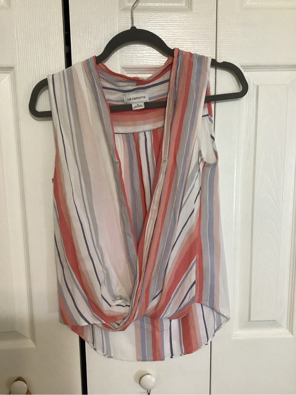 Liz Claiborne Coral, Blue & White Striped Sleeveless Draped Top